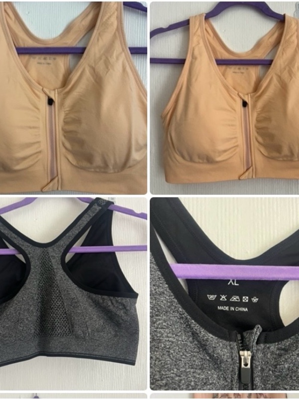 Front-Zip High Support Sports Bra - Nude/Gray